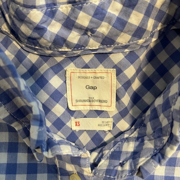 Gap Shrunken Boyfriend light blue cotton gingham button down - Picture 2 of 5